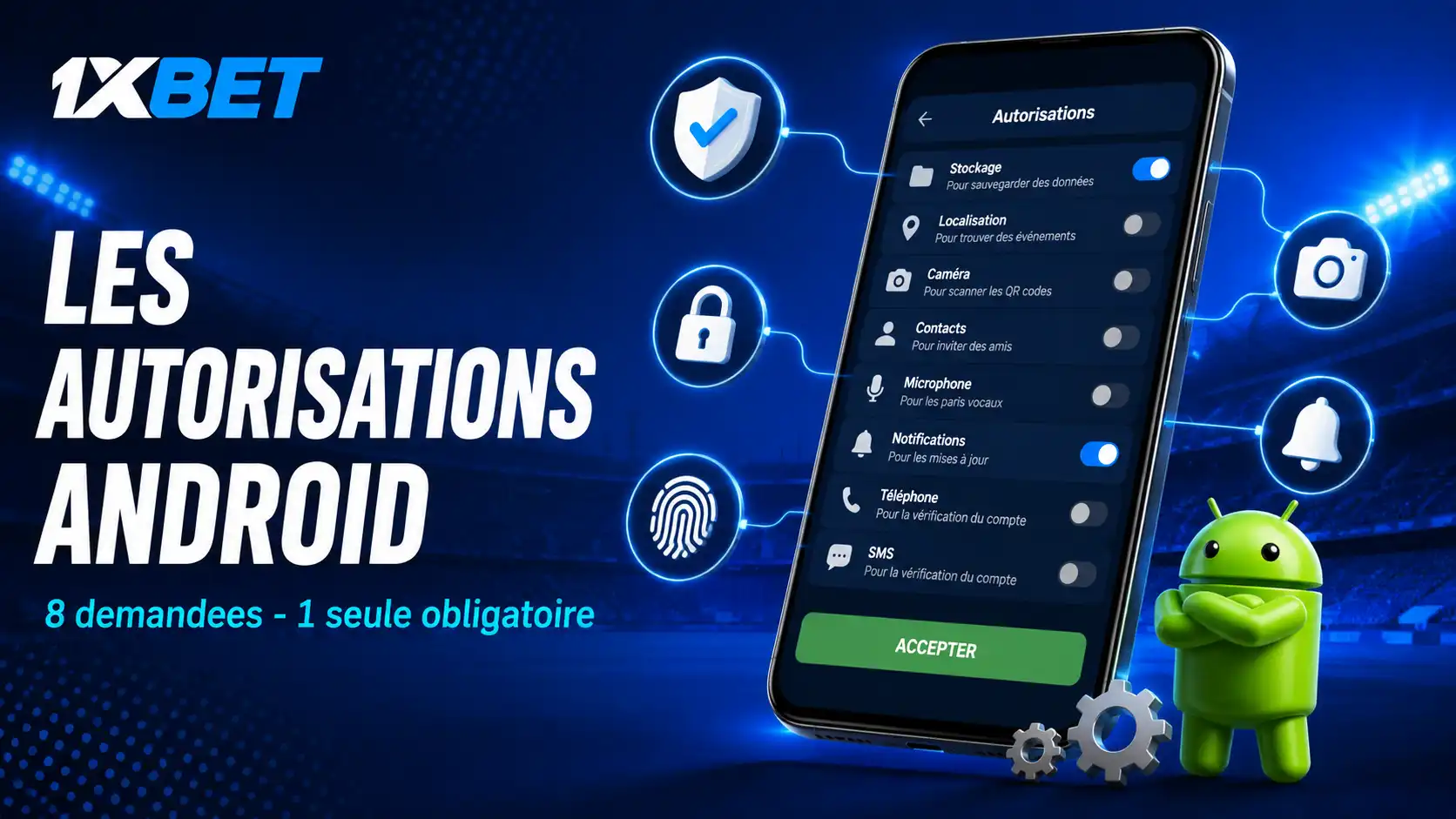 Liste des autorisations Android demandées par l'application au premier lancement, avec les boutons Autoriser et Refuser