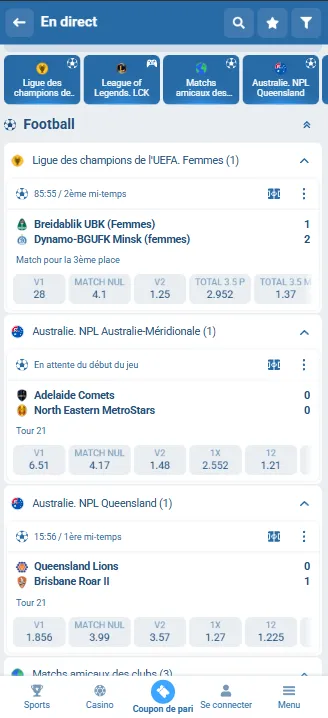 Liste des rencontres de football avec les cotes affichées par marché