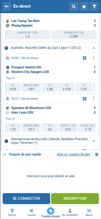 Coupon de pari combiné avec le montant de la mise et le gain potentiel